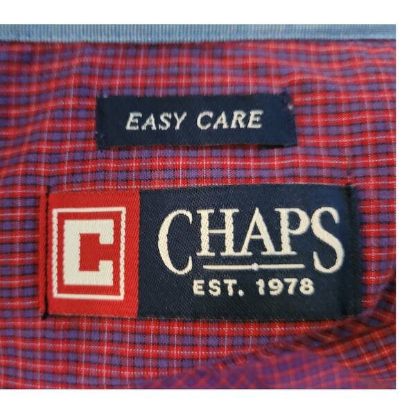 Vintage 1990s Chaps Mens Plaid Button Down Shirt Medium Red Blue Y2K Preppy - Picture 5 of 10